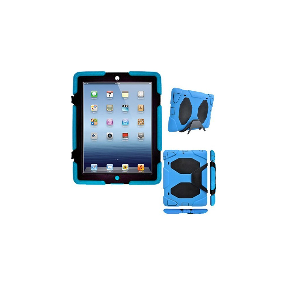 (BLUE) TECHGEAR G-SHOCK Case for iPad 4 3 2 - Tough Heavy Duty Shock Proof Long Survival Protective Case with Stand - Kids Work School Builders Case