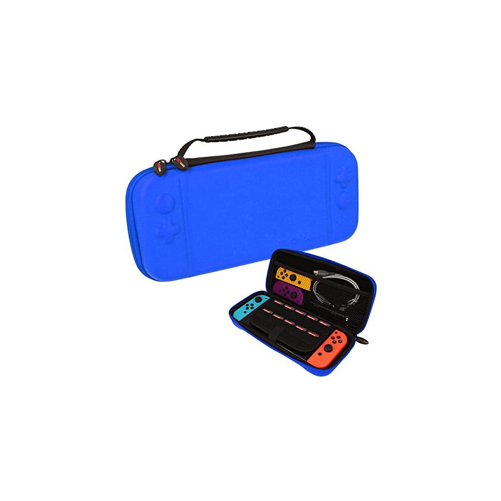 (All Blue) Switch OLED Case, Hard Protective Carry Travel & Storage Case Cover for Nintendo Switch OLED + Joy-Con controllers + 10 Game Card Slots + A