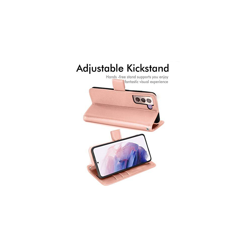 rose-gold--samsung-galaxy-s21-plus-leather-wallet-case--flip-protective-cover-with-wallet-card-holder--stand-and-wrist-strap---pu-leather-with-magnetic-closure