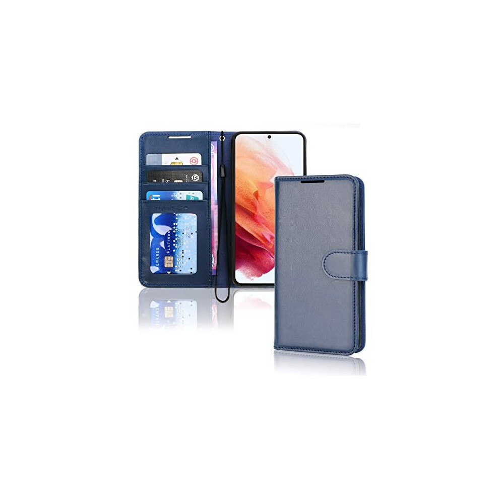 Techgear (Blue) Samsung Galaxy S21 Fe 5G Leather Wallet Case, Flip Protective Cover With Wallet Card Holder, Stand And Wrist Strap - Pu Leather With Magnetic C
