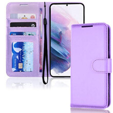 (Violet) Samsung Galaxy S21 Plus Leather Wallet Case, Flip Protective Cover with Wallet Card Holder, Stand and Wrist Strap - PU Leather with Magnetic Closure