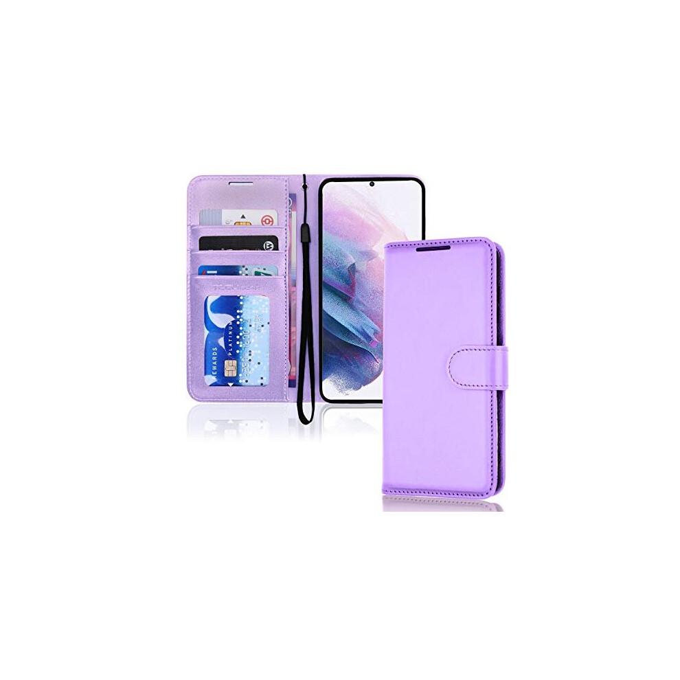 (Violet) Samsung Galaxy S21 Plus Leather Wallet Case, Flip Protective Cover with Wallet Card Holder, Stand and Wrist Strap - PU Leather with Magnetic