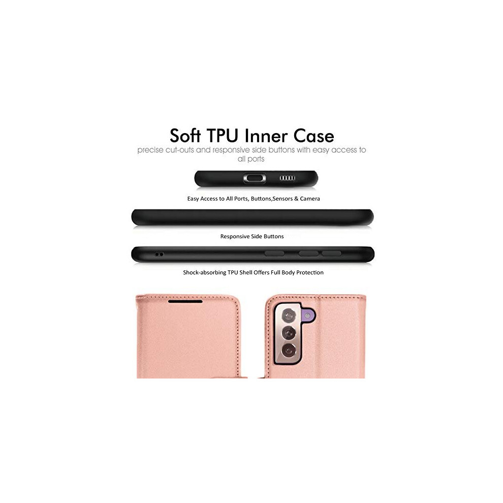 rose-gold--samsung-galaxy-s21-plus-leather-wallet-case--flip-protective-cover-with-wallet-card-holder--stand-and-wrist-strap---pu-leather-with-magnetic-closure