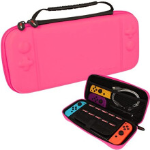 (All Pink) Switch OLED Case, Hard Protective Carry Travel & Storage Case Cover for Nintendo Switch OLED + Joy-Con controllers + 10 Game Card Slots + Accessories