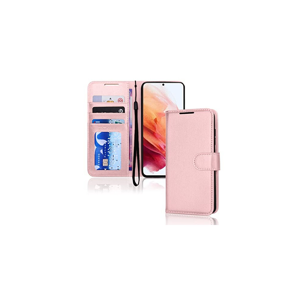 Techgear (Pink) Samsung Galaxy S21 Fe 5G Leather Wallet Case, Flip Protective Cover With Wallet Card Holder, Stand And Wrist Strap - Pu Leather With Magnetic C