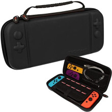 (All Black) Switch OLED Case, Hard Protective Carry Travel & Storage Case Cover for Nintendo Switch OLED + Joy-Con controllers + 10 Game Card Slots + Accessories