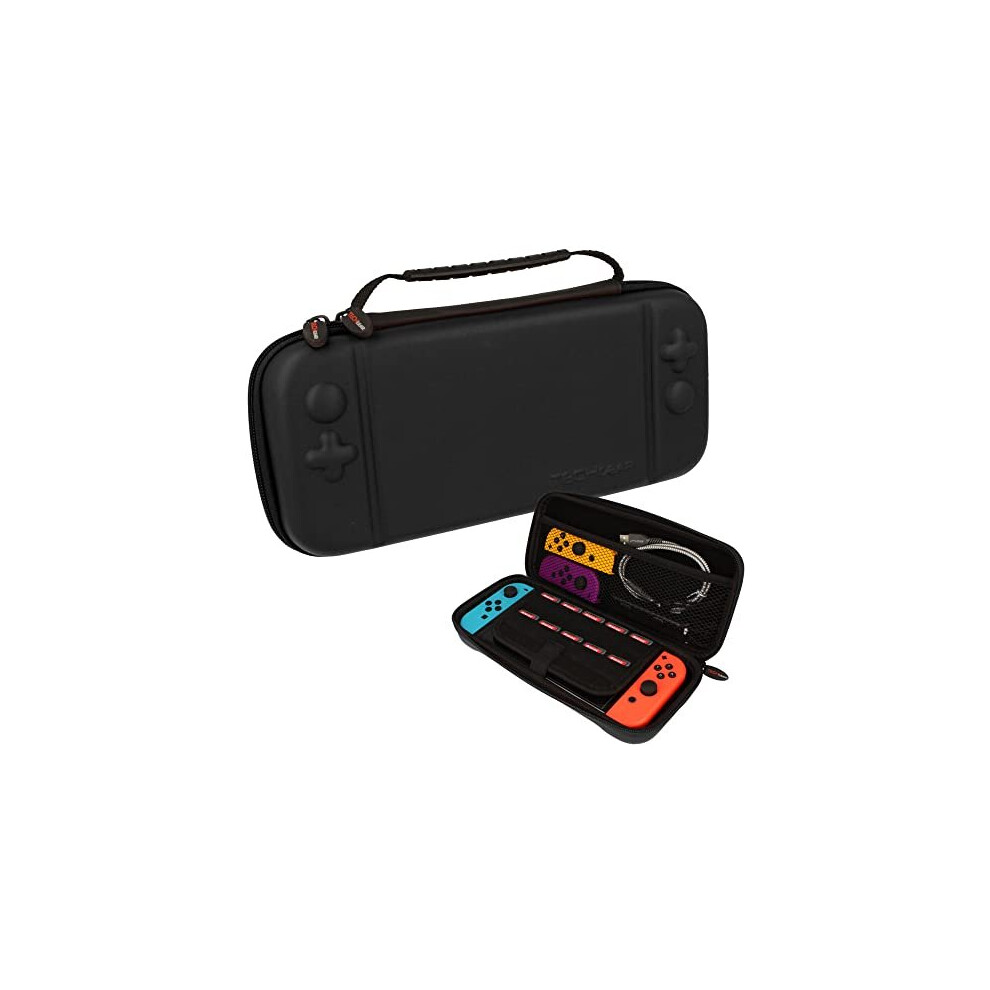 (All Black) Switch OLED Case, Hard Protective Carry Travel & Storage Case Cover for Nintendo Switch OLED + Joy-Con controllers + 10 Game Card Slots +