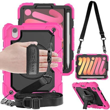 (PINK) TECHGEAR UTILITY Case fits iPad Mini 6 8.3" 2021, Tough Rugged HEAVY DUTY Armour Shockproof Case with 360 Rotating Stand, Hand and Shoulder Strap