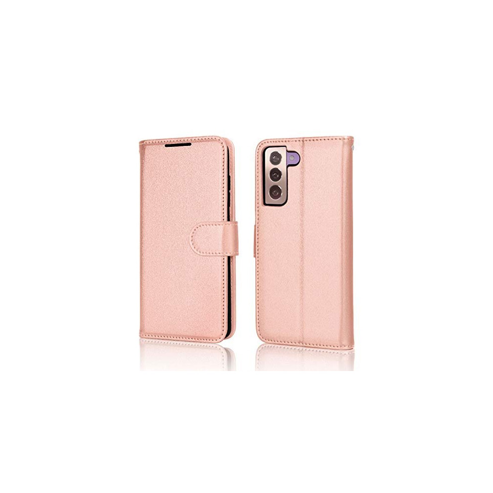 rose-gold--samsung-galaxy-s21-plus-leather-wallet-case--flip-protective-cover-with-wallet-card-holder--stand-and-wrist-strap---pu-leather-with-magnetic-closure