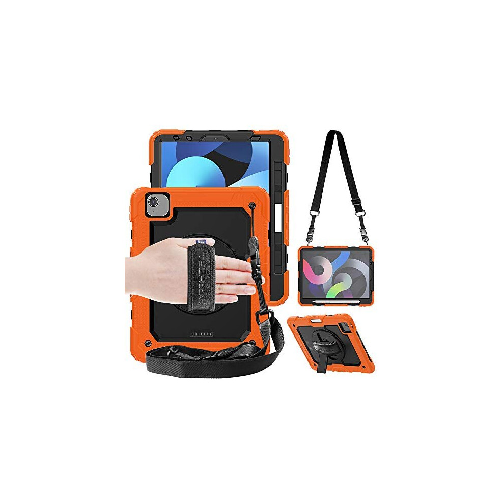 (ORANGE) TECHGEAR UTILITY Case for iPad Air 5 2022, 5th Generation, Tough Rugged HEAVY DUTY Armour Shockproof Case with Rotating Stand, Hand and Shoul