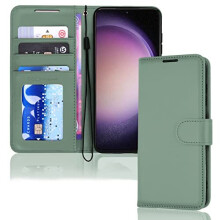 (Green) Samsung Galaxy S23 Leather Wallet Case, Flip Protective Cover with Wallet Card Holder, Stand and Wrist Strap - PU Leather with Magnetic Closure
