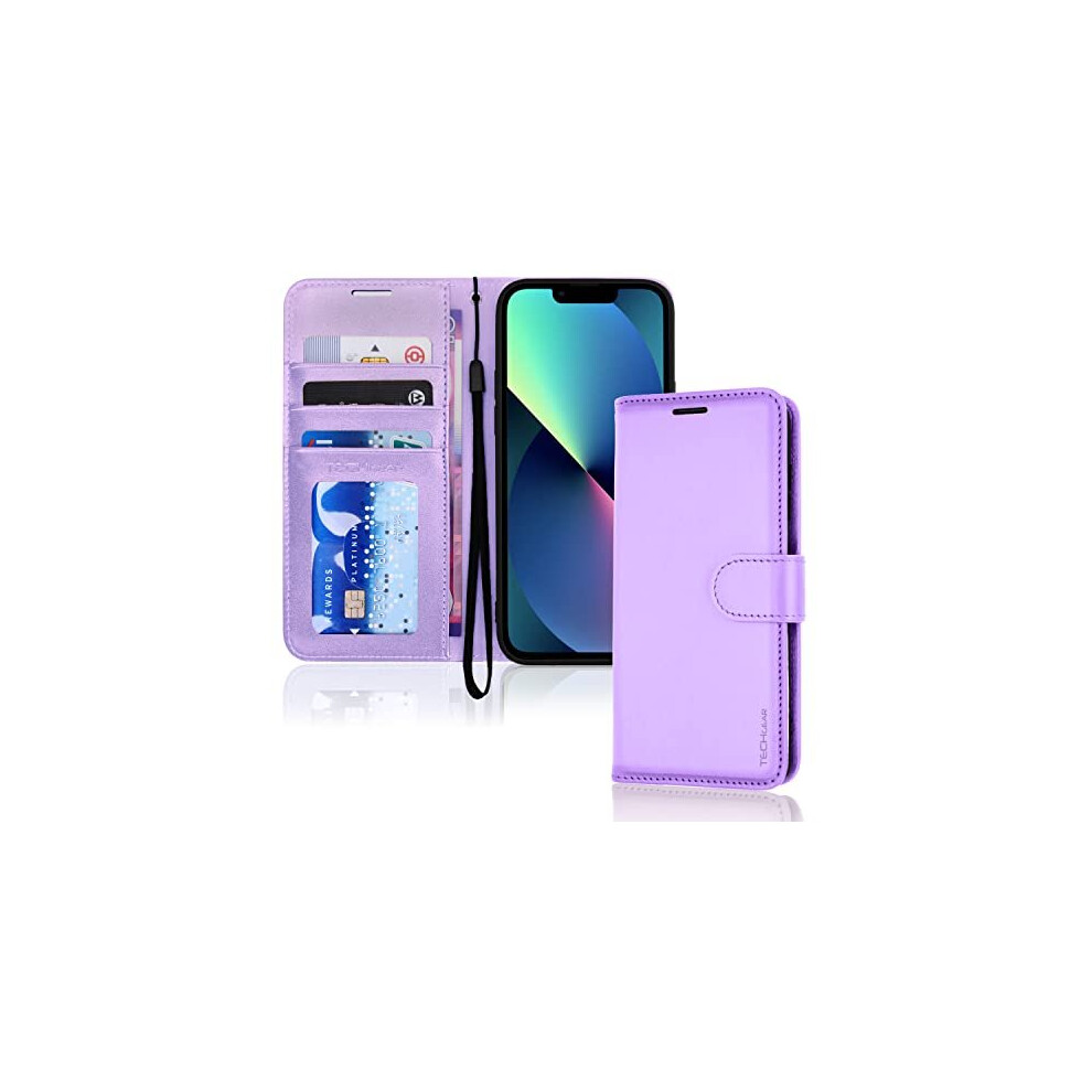 Techgear (Purple) Iphone 14 Plus Leather Wallet Case, Flip Protective Case Cover With Wallet Card Holder, Stand And Wrist Strap - Pu Leather With Magnetic Clos