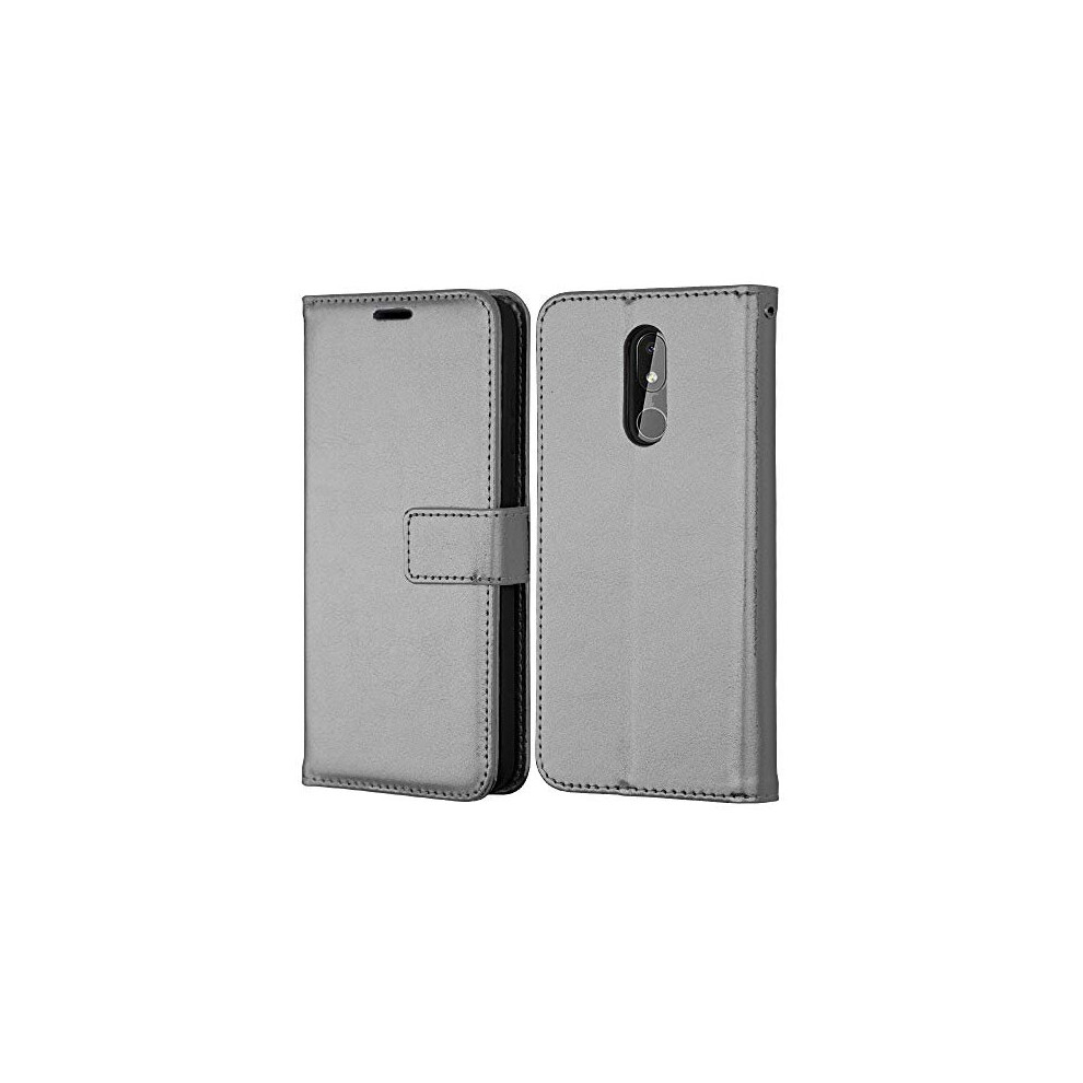 (Grey) TECHGEAR Wallet Case fits Nokia 3.2 - Leather Wallet Flip Protective Case Cover with Card Slots, Kickstand and Wrist Strap - PU Leather Flip Co