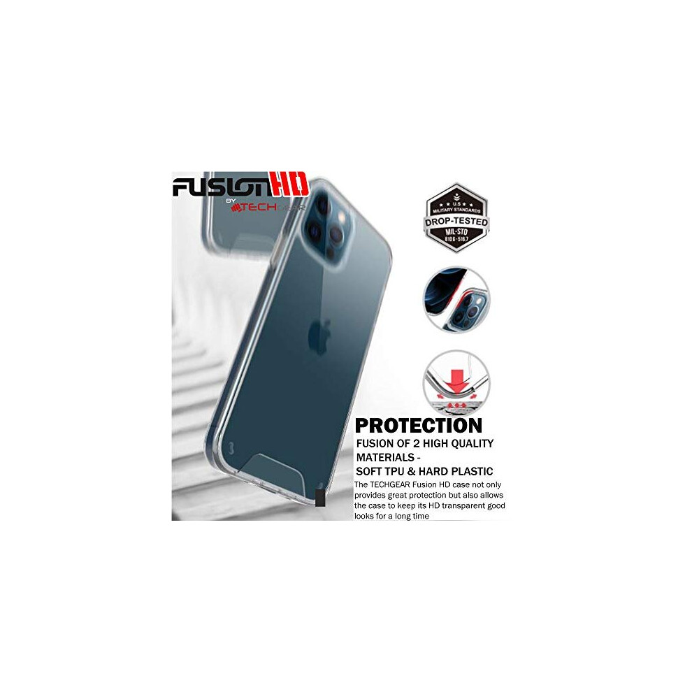 techgear-iphone-12--12-pro-case--fusion-hd--shockproof--anti-scratch--slim---light--hybrid-drop-protection--fused-gel-bumper---clear-hard-back-case