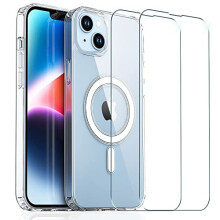 TECHGEAR iPhone 14 Magnetic Case [Fusion HD] + 2 Pack Glass Screen Protector, Shockproof, Hybrid Drop Protection, Gel Bumper & Clear Hard Back