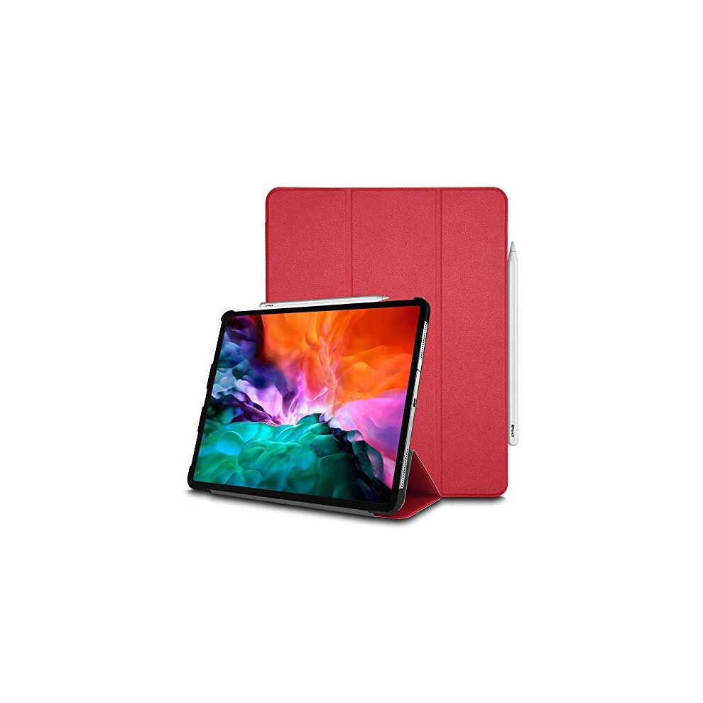 Techgear (Red) Ipad Pro 12.9" 2020 Smart Case [Pencil Compatible] Slim Smart Case Tri-Fold Stand Cover With Corner Protection [Auto Wake / Sleep]