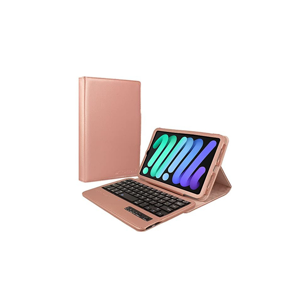 Techgear (Pink) Keyboard Case For Ipad Mini 6, 6Th Generation - Pu Leather Case With Built In Detachable Bluetooth Wireless Uk Qwerty Keyboard And Sta