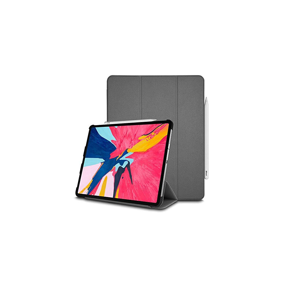 Techgear (Grey) Ipad Pro 12.9" 2020 Smart Case [Pencil Compatible] Slim Smart Case Tri-Fold Stand Cover With Corner Protection [Auto Wake / Sleep]