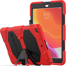 (RED) TECHGEAR G-SHOCK for iPad 10.2" 2021 2020 2019 [9th/8th/7th Generation] HEAVY DUTY Survival Protective Case with Stand - Kids Schools Workman Case