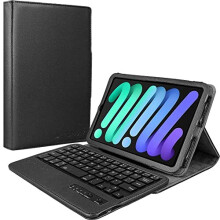 (BLACK) TECHGEAR Keyboard Case for iPad Mini 6, 6th Generation - PU Leather Case with Built in Detachable Bluetooth Wireless UK QWERTY Keyboard and Stand