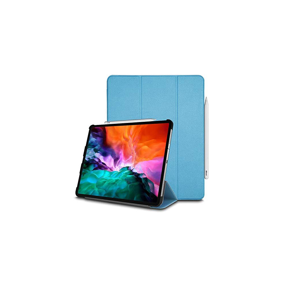 (Light Blue) TECHGEAR iPad Pro 12.9" 2020 Smart Case [Pencil Compatible] Slim Smart Case Tri-fold Stand Cover with Corner Protection [Auto Wake / Slee