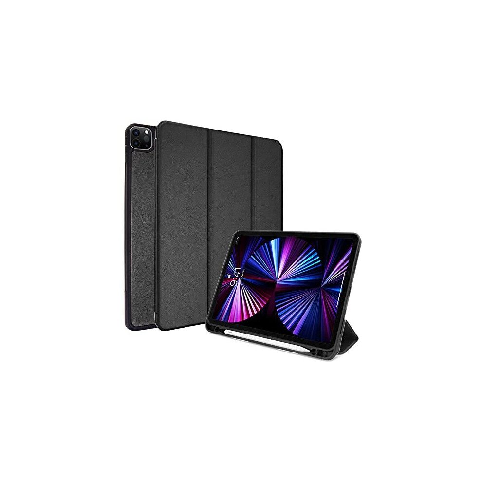 (Black) iPad Pro 12.9" 2022 / 2021 (6th & 5th Gen) Smart Case [Pencil Compatible] Slim Smart Case Fold Stand Cover with Corner Protection [Auto Wake /