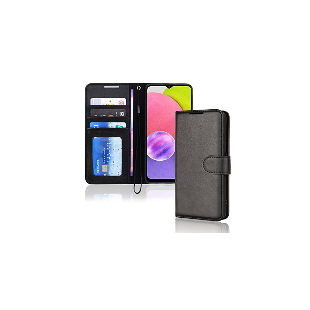 Techgear (Black) Leather Wallet Case For Xiaomi Redmi A1, Flip Protective Case With Wallet Card Holder, Stand & Wrist Strap - Pu Leather With Magnetic