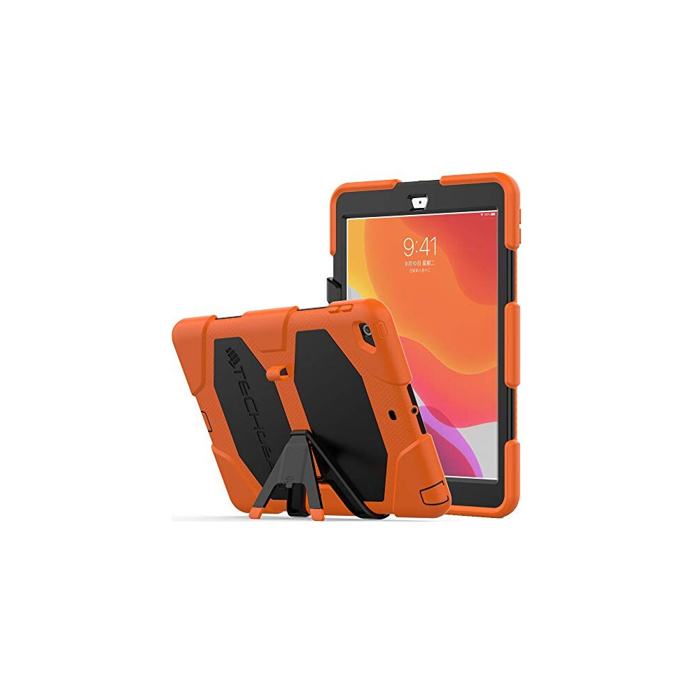 (ORANGE) TECHGEAR G-SHOCK for iPad 10.2" 2021 2020 2019 [9th/8th/7th Generation] HEAVY DUTY Survival Protective Case with Stand - Kids Schools Workman