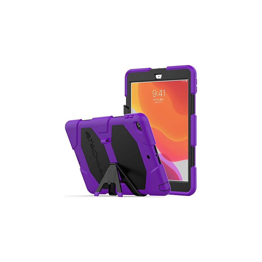 (PURPLE) TECHGEAR G-SHOCK for iPad 10.2" 2021 2020 2019 [9th/8th/7th Generation] HEAVY DUTY Survival Protective Case with Stand - Kids Schools Workman