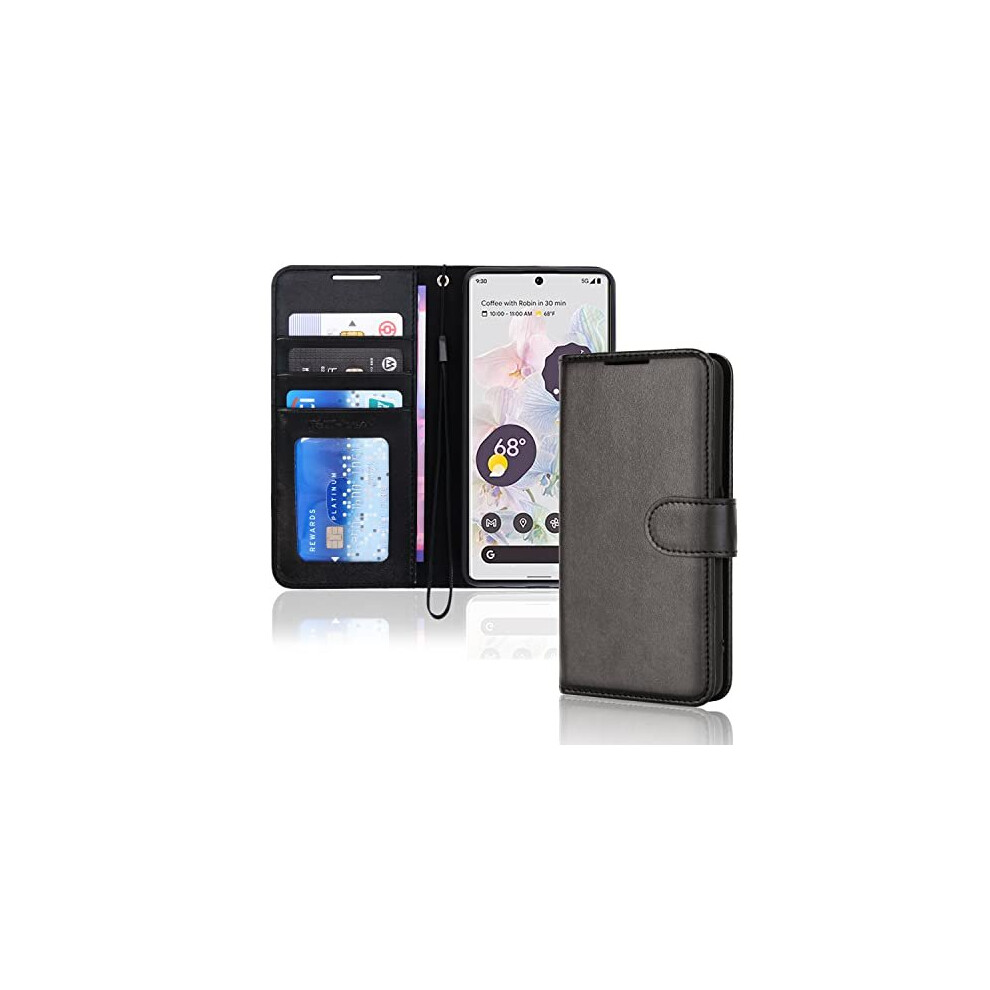 Techgear (Black) Pixel 6 Leather Wallet Case, Flip Protective Case With Wallet Card Holder, Stand And Wrist Strap - Pu Leather With Magnetic Closure For Google