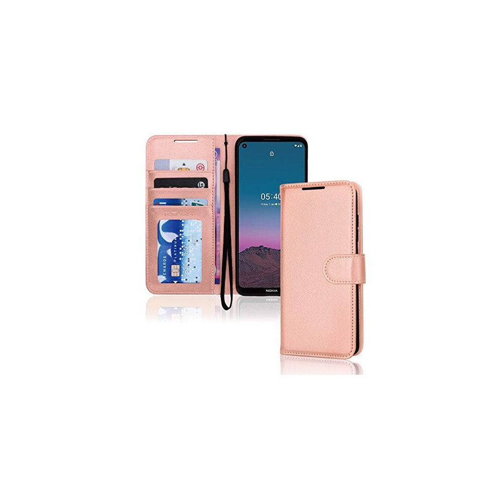 Techgear (Rose ) Wallet Case Fits Nokia 5.4 - Leather Wallet Flip Protective Case Cover With Card Slots, Kickstand And Wrist Strap - Pu Leather Fl Gold