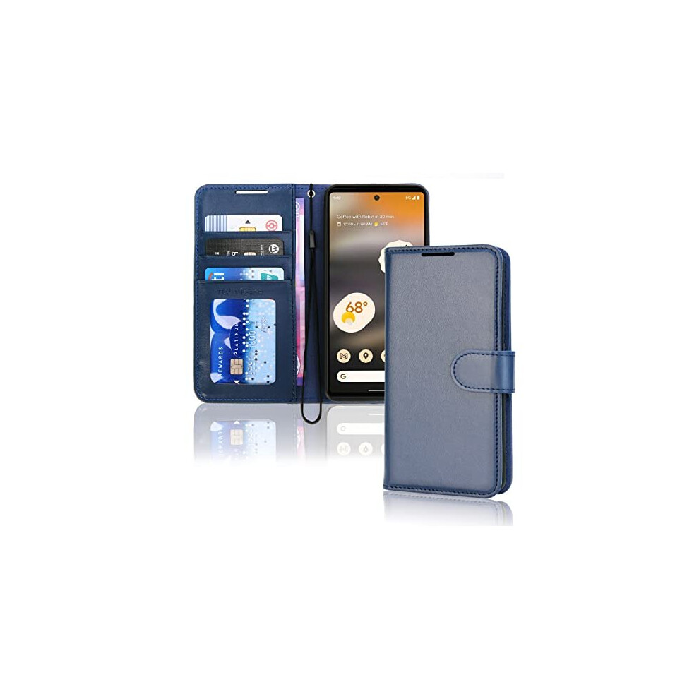 Techgear (Blue) Pixel 6A Wallet Case, Flip Protective Cover With Card Holder, Stand And Wrist Strap - Pu Leather With Magnetic Closure For Google Pixel 6A