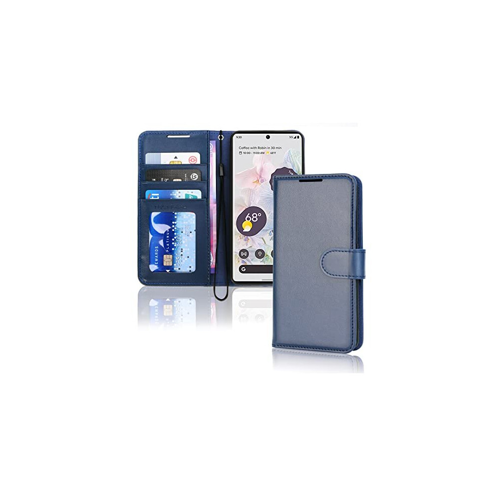Techgear (Blue) Pixel 6 Leather Wallet Case, Flip Protective Case With Wallet Card Holder, Stand And Wrist Strap - Pu Leather With Magnetic Closure For Google