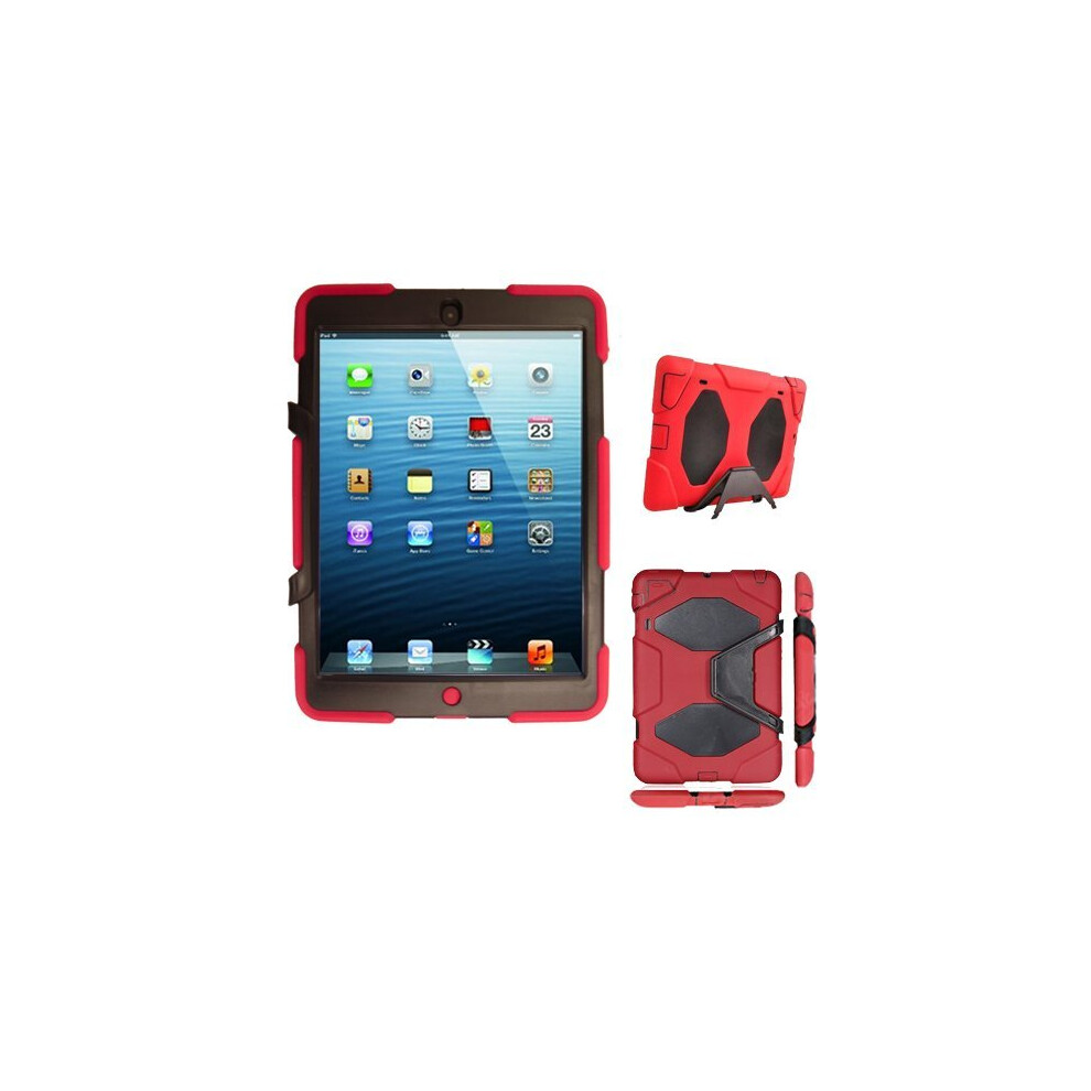 (RED) TECHGEAR G-SHOCK Case for iPad Mini 3, Mini 2, Mini 1 - Tough Rugged Heavy Duty  Survival Case with Detachable Stand - Kids Work School Builders