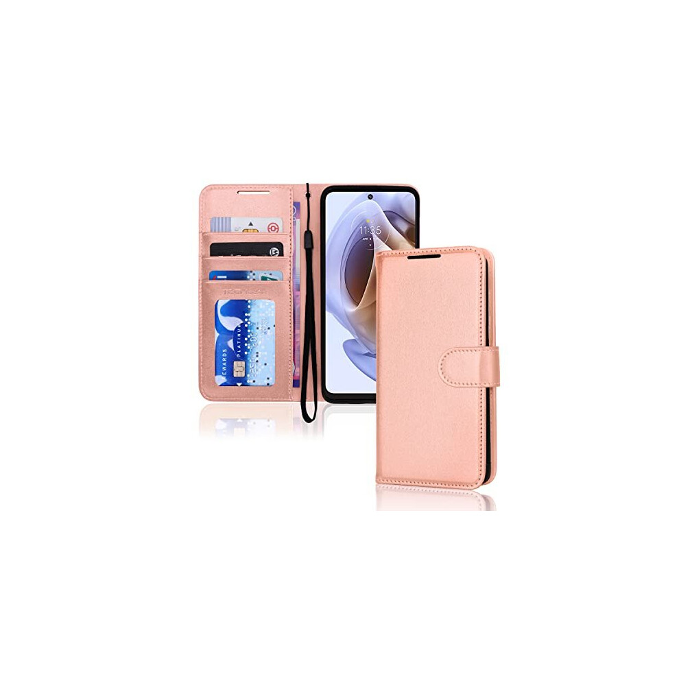 Techgear (Rose Gold) Moto G31 / G41 Leather Wallet Case, Flip Protective Case Cover With Wallet Card Holder, Stand & Wrist Strap, Pu Leather With Magn