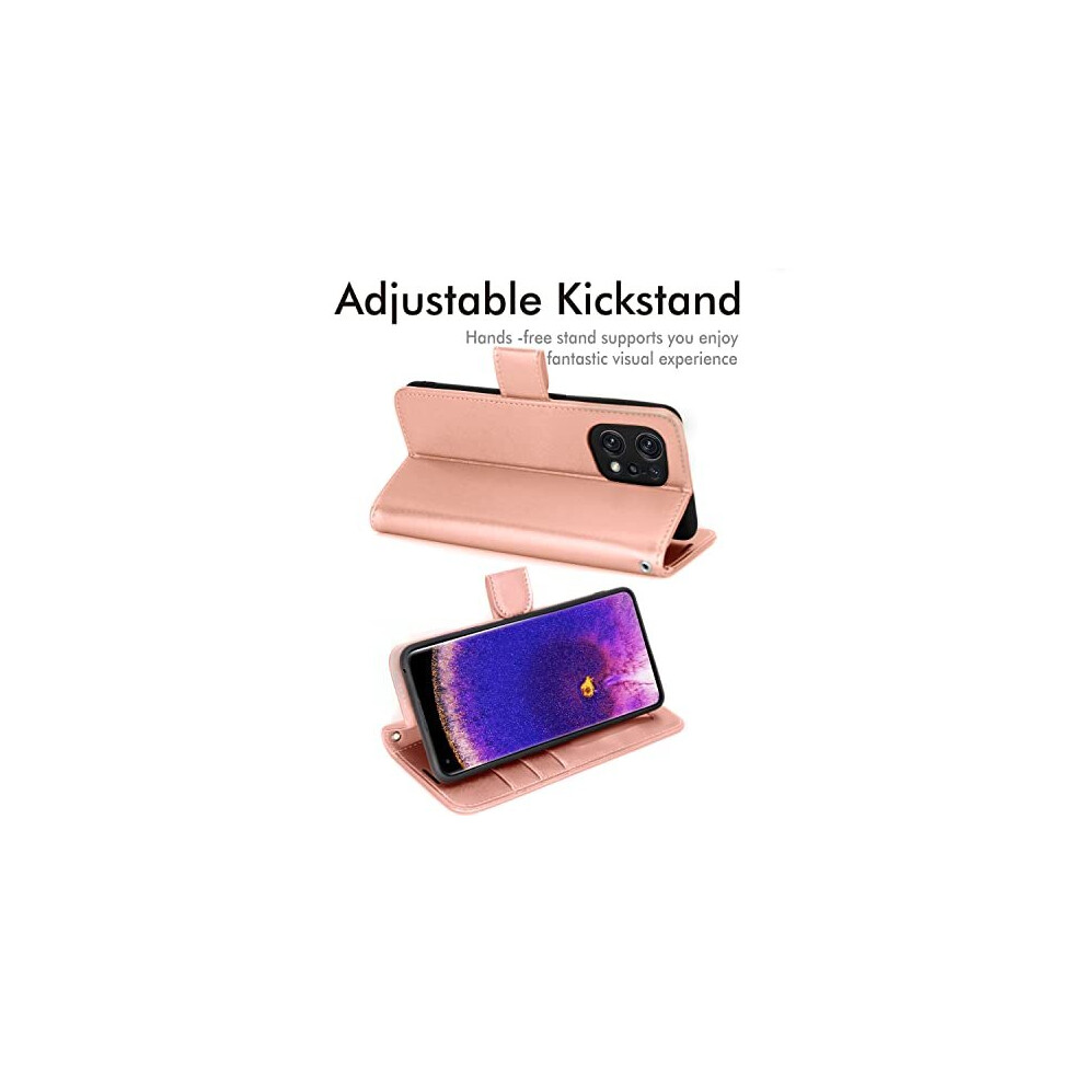 rose-gold--techgear-leather-wallet-case-for-oppo-find-x5-5g--flip-protective-case-cover-with-wallet-card-holder--stand---wrist-strap---pu-leather-cover