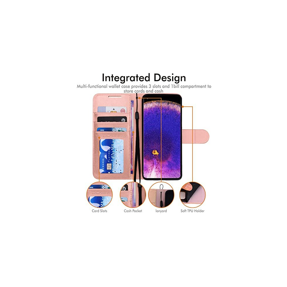 rose-gold--techgear-leather-wallet-case-for-oppo-find-x5-5g--flip-protective-case-cover-with-wallet-card-holder--stand---wrist-strap---pu-leather-cover