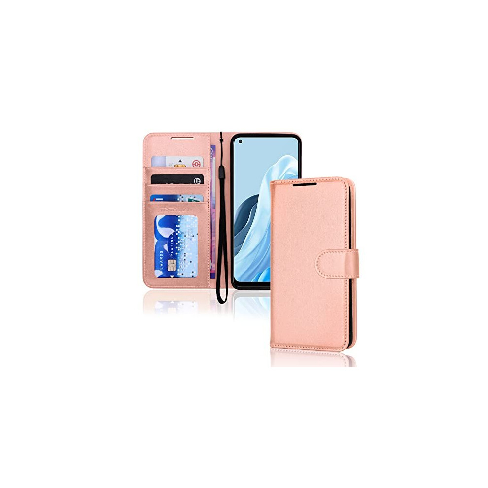 (Rose Gold) TECHGEAR PU Leather Wallet Case for Oppo Find X5 Lite 5G, Flip Protective Case Cover with Wallet Card Holder, Stand & Wrist Strap, Magneti