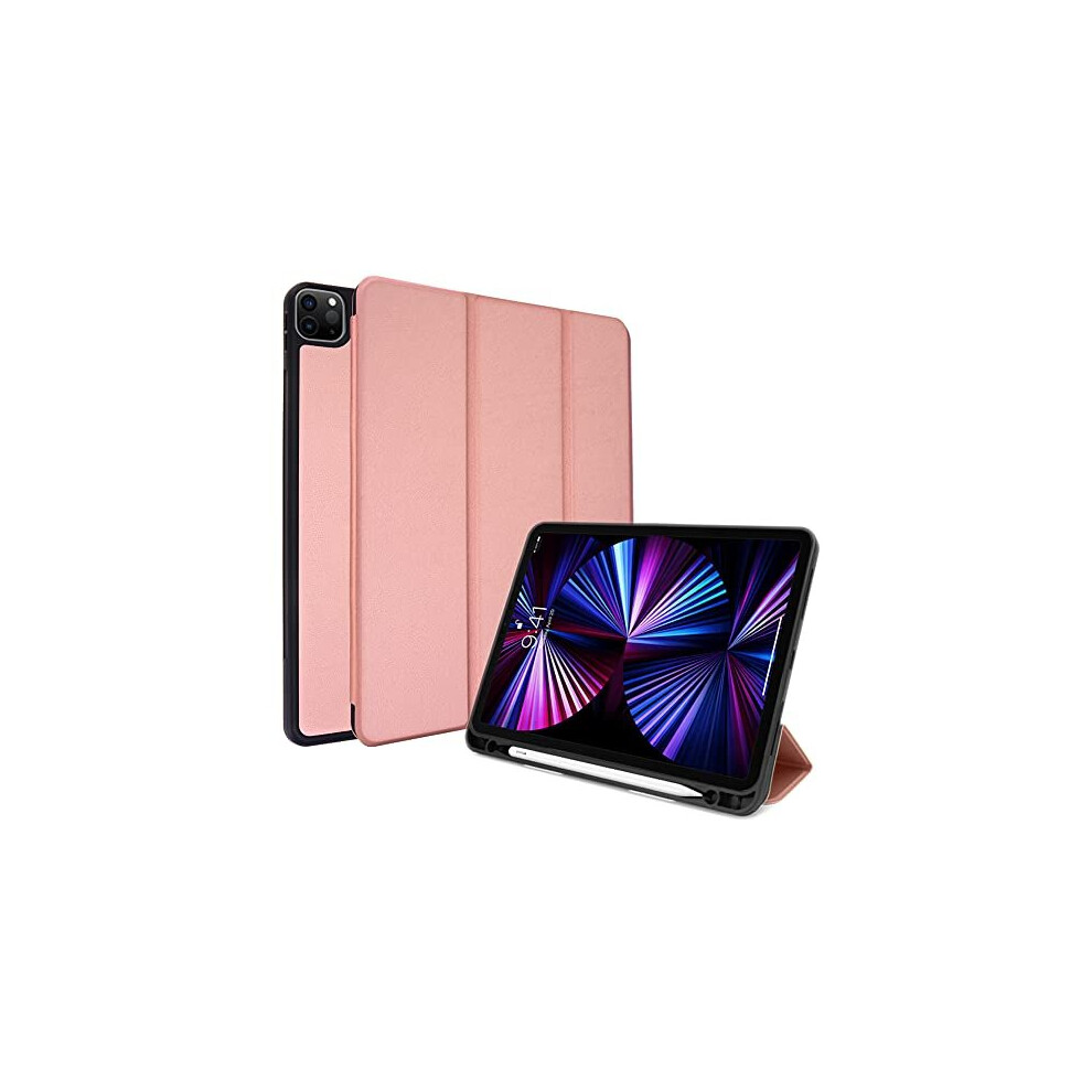 (Rose Gold) iPad Pro 12.9" 2022 / 2021 (6th & 5th Gen) Smart Case [Pencil Compatible] Slim Smart Case Fold Stand Cover with Corner Protection [Auto Wa