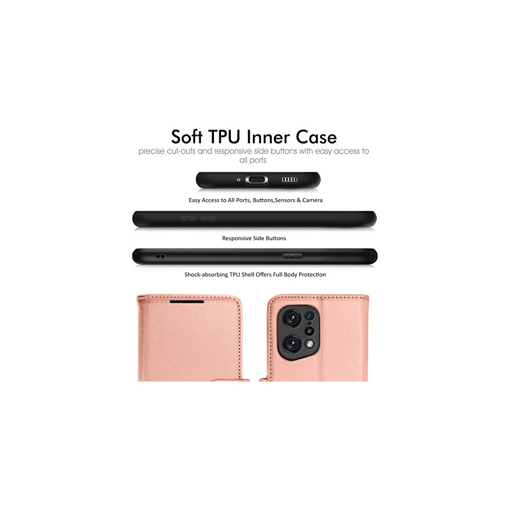 rose-gold--techgear-leather-wallet-case-for-oppo-find-x5-5g--flip-protective-case-cover-with-wallet-card-holder--stand---wrist-strap---pu-leather-cover