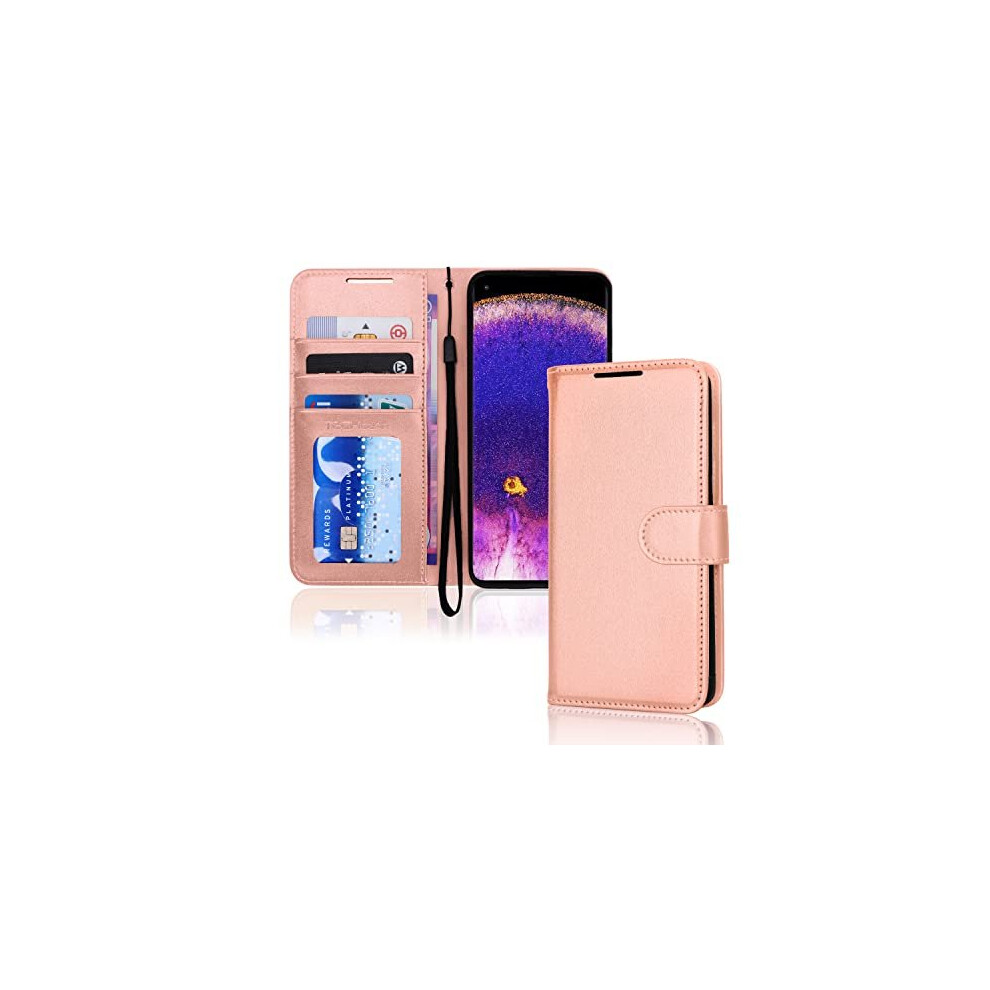 (Rose Gold) TECHGEAR Leather Wallet Case for Oppo Find X5 5G, Flip Protective Case Cover with Wallet Card Holder, Stand & Wrist Strap - PU Leather Cov