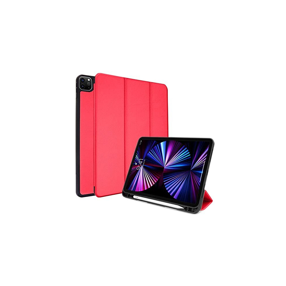 (Red) iPad Pro 11" 2022 / 2021 (4th & 3rd Gen) Smart Case [Pencil Compatible] Slim Smart Case Fold Stand Cover with Corner Protection [Auto Wake / Sle