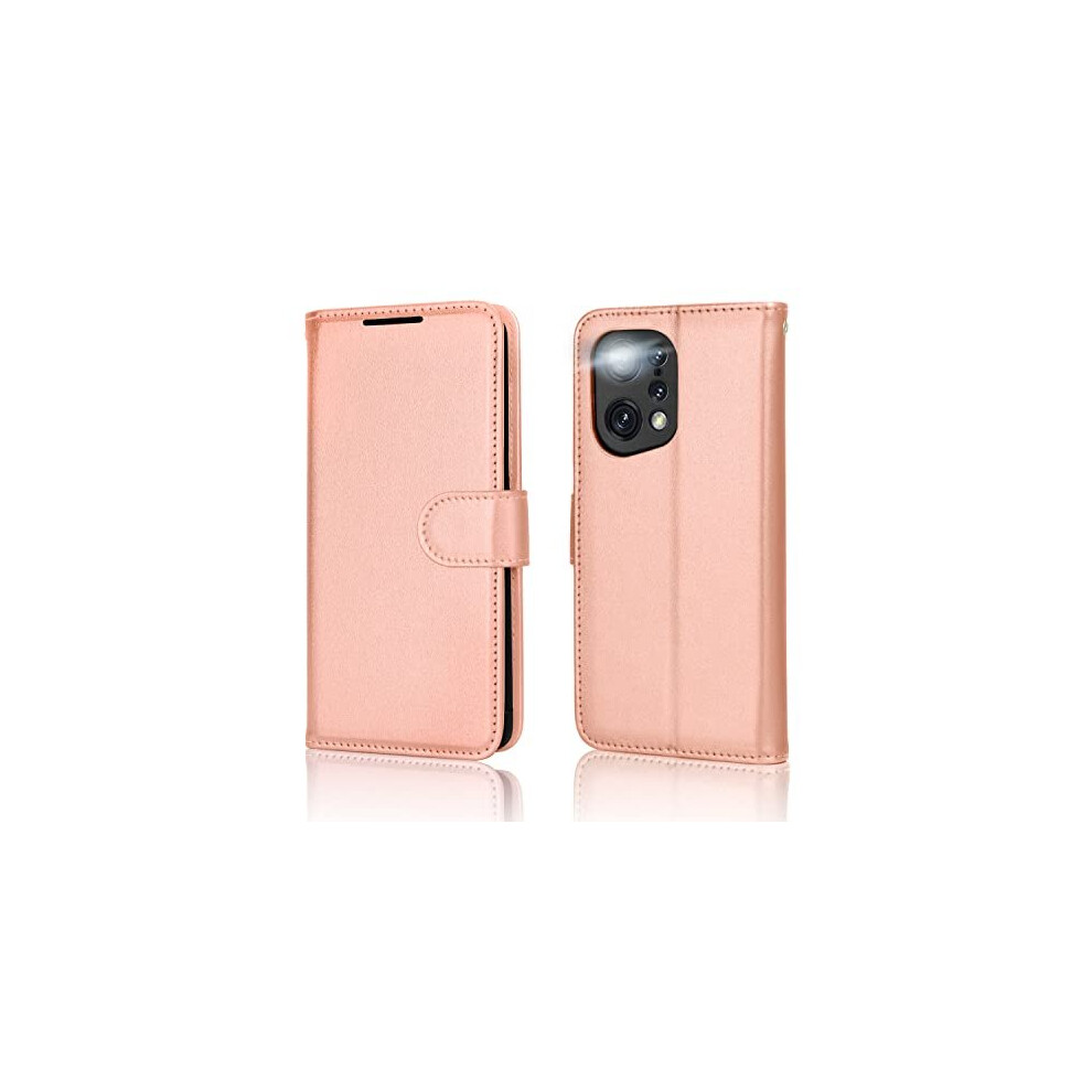 rose-gold--techgear-leather-wallet-case-for-oppo-find-x5-5g--flip-protective-case-cover-with-wallet-card-holder--stand---wrist-strap---pu-leather-cover