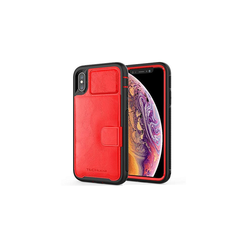TECHGEAR Apple iPhone XS Max Case, Tough Armoured Card Wallet 360 Shock Proof Protective Case Cover with Card Slots Wallet & Stand