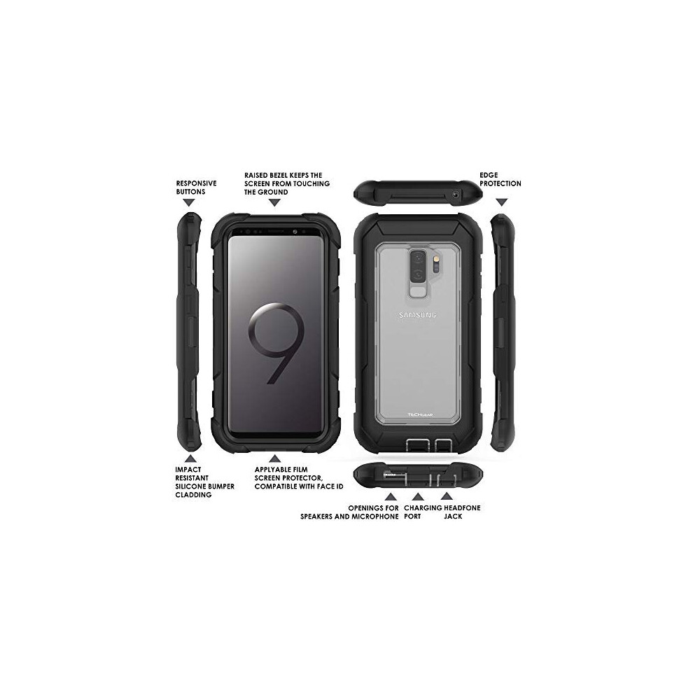 black---clear--techgear-case-fits-samsung-galaxy-s9-plus--heavy-duty-case-with-screen-protector--360--full-body--protective-cover-with-kick-stand-and-holster