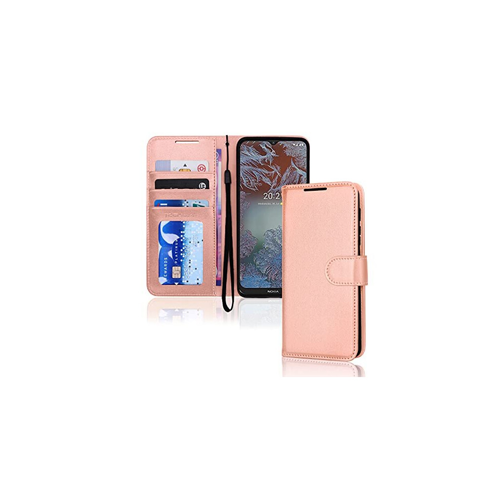 (Rose Gold) TECHGEAR Case Fits Nokia G10 / G20 Leather Wallet Case, Flip Protective Cover with Wallet Card Holder, Stand and Wrist Strap - PU Leather