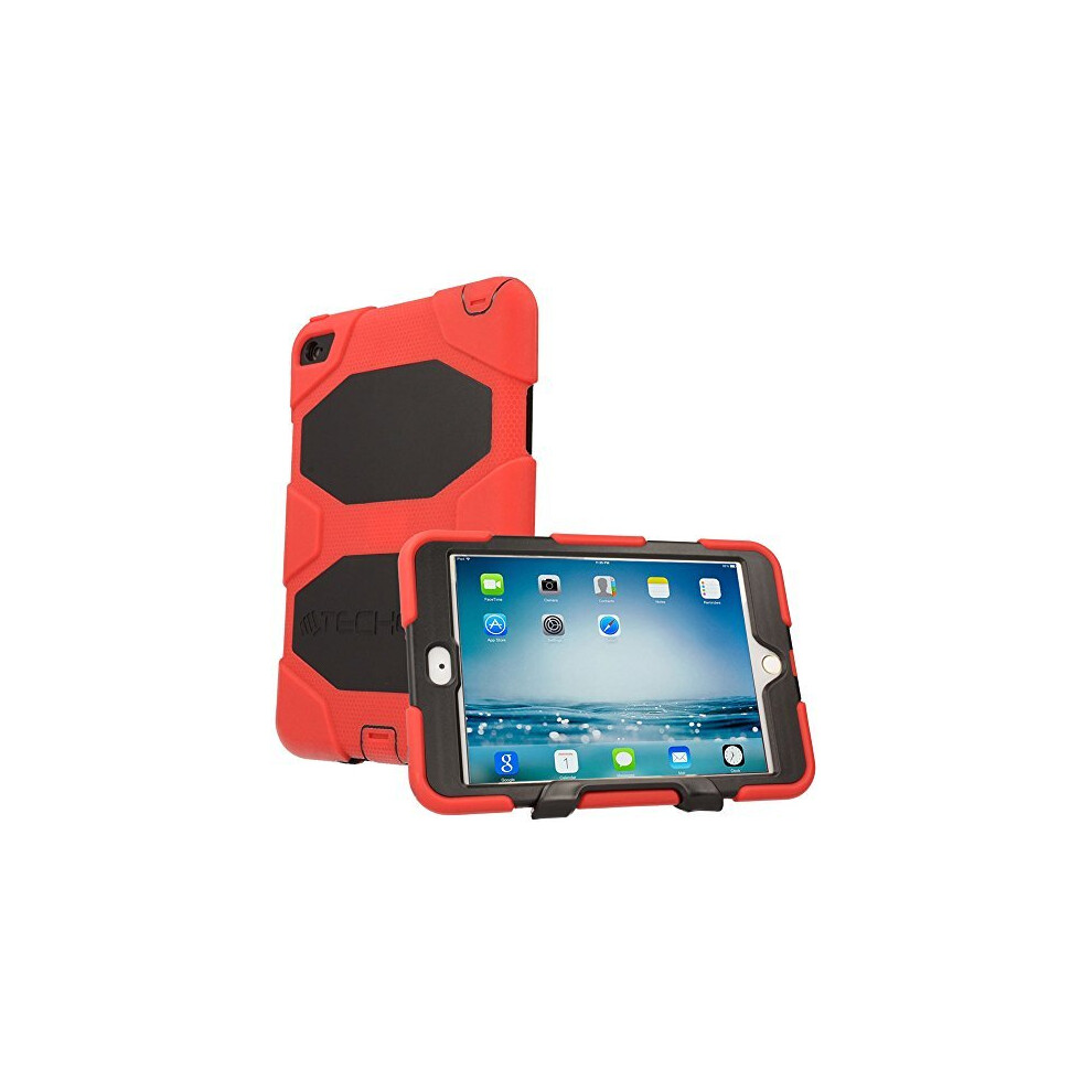 (RED) TECHGEAR G-SHOCK Case fits Apple iPad Mini 5 / 4 - Rugged Heavy Duty Armour Shock Proof Survival Protective Case with Stand - Kids Work School C