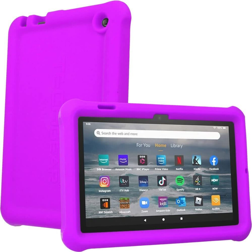 (PURPLE) TECHGEAR Bumper Case fits All-New Amazon Fire 7" (2022 Release / 12th Generation) Shockproof Soft Silicone Protective Easy Grip Case + Protec