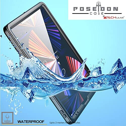 Techgear TECHGEAR Waterproof Case for iPad Pro 12.9 2021 5th Generation [Poseidon Case] Slim Shockproof Waterproof Case with Built-in Protector + Stand & Strap 1