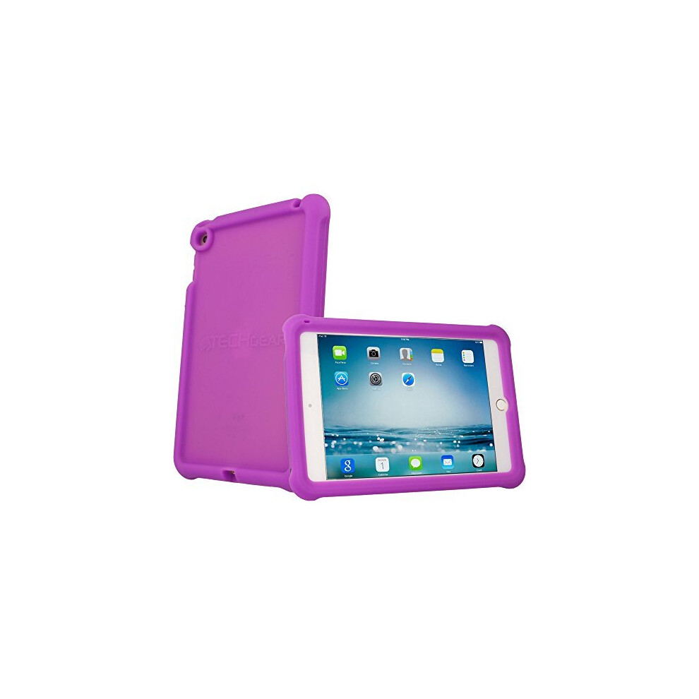 (PURPLE) Bumper Case fits Apple iPad Mini 5 2019, iPad Mini 4, Rugged Light Weight Shockproof Soft Silicone Protective Easy Grip Case + Screen Protect